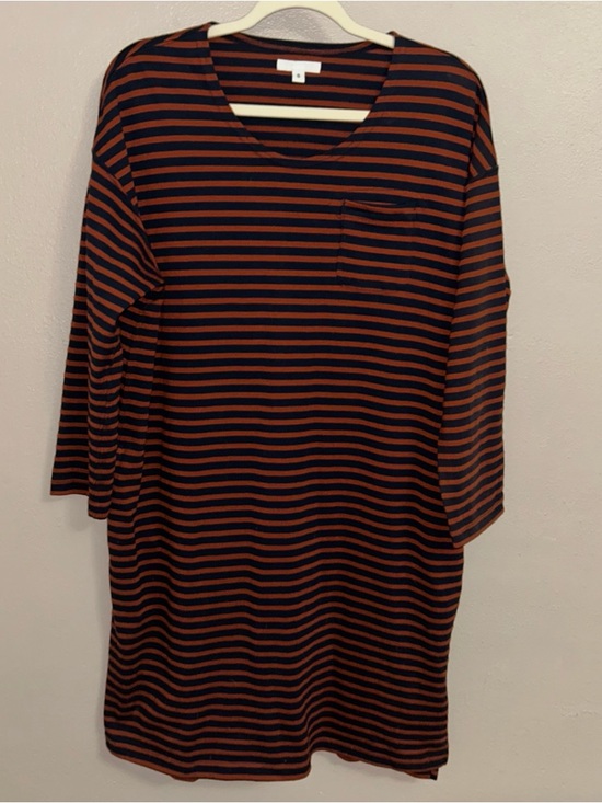 Engineered Garments Dresses & Skirts - Striped Midi Dress with Chest Pocket - Black & Rust